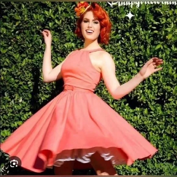 Pinup Girl, Harley Swing Dress, coral - Picture 2 of 6
